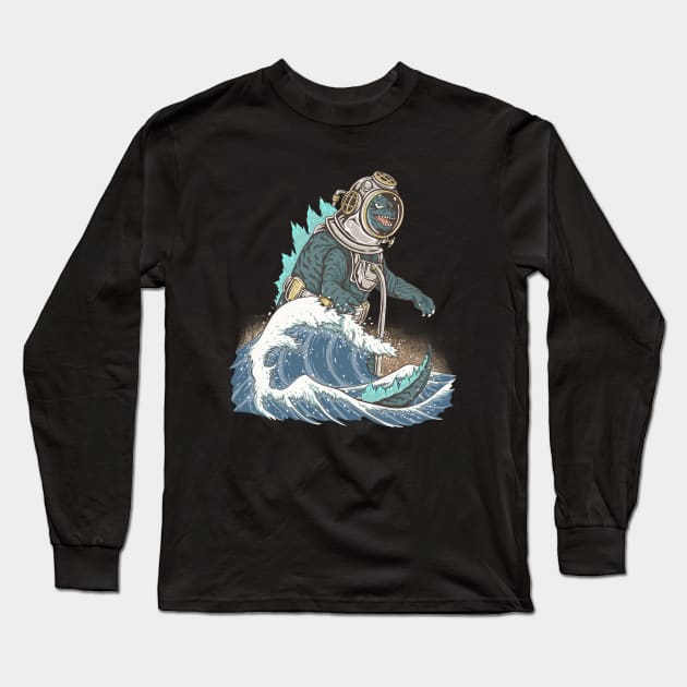 The Great Godzilla diver off Kanagawa Long Sleeve T-Shirt by opoyostudio